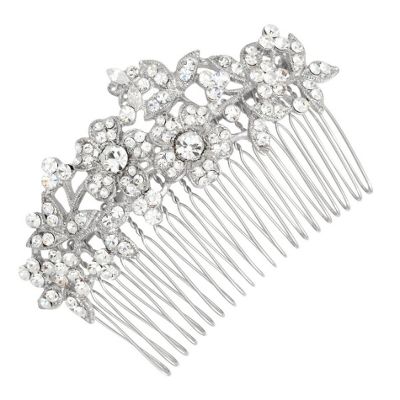 Vintage multi flower pave crystal hair comb
